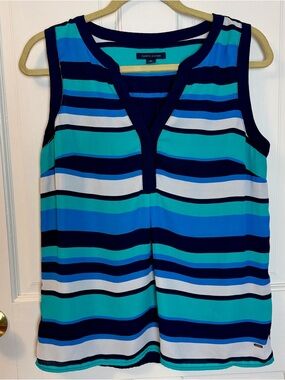 Tommy Hilfiger Women’s Blue & White Striped Airy V-Neck Tank Top, Size M